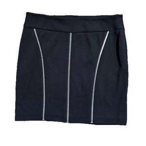 Cache Black Mini Skirt Women’s Size 10 Silver Zipper Detail Bodycon 90’s Vibe